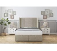 Sloomy Camden Cream Plush Ottoman Bed Base With 54" Wingback Headboard 4' Small Double