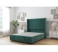 Sloomy Camden Emerald Plush Divan Bed Base No Drawers-54" Wingback Headboard12"-Footboard 6' Super King