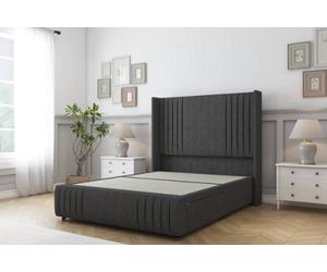Sloomy Camden Graphite Dumfries Divan Bed Base 2 Drawers Foot-End-54" Wingback Headboard12"-Footboard 6' Super King