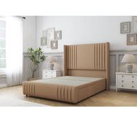 Sloomy Camden Latte Dumfries Divan Bed Base No Drawers-54" Wingback Headboard12"-Footboard 4'6 Double