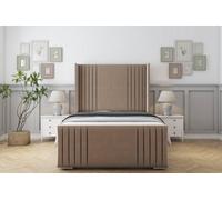 Sloomy Camden Mink Plush Bed Frame With 50" Upholstered Wingback Headboard 4' Small Double