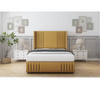 Sloomy Camden Mustard Plush Divan Bed With Mattress No Drawers With 54" Wingback & 12" Footboard 2'6 Small Single