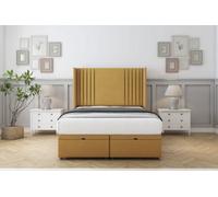 Sloomy Camden Mustard Plush Ottoman Bed Base With 54" Wingback Headboard 4' Small Double