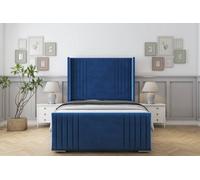 Sloomy Camden Navy Plush Bed Frame With Mattress With 50" Upholstered Wingback Headboard 2'6 Small Single