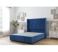 Sloomy Camden Navy Plush Divan Bed Base No Drawers-54" Wingback Headboard12"-Footboard 4' Small Double