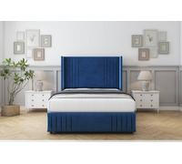 Sloomy Camden Navy Plush Divan Bed With Mattress No Drawers With 54" Wingback & 12" Footboard 4'6 Double