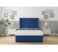 Sloomy Camden Navy Plush Ottoman Bed With Mattress With 54" Wingback Headboard 2'6 Small Single