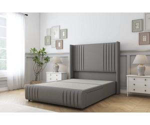 Sloomy Camden Pewter Dumfries Divan Bed Base 2 Drawers Foot-End-54" Wingback Headboard12"-Footboard 4' Small Double