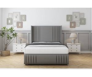 Sloomy Camden Pewter Dumfries Divan Bed With Mattress No Drawers With 54" Wingback & 12" Footboard 5' King