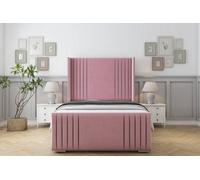 Sloomy Camden Pink Plush Bed Frame With Mattress With 50" Upholstered Wingback Headboard 4' Small Double