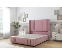 Sloomy Camden Pink Plush Divan Bed Base No Drawers-54" Wingback Headboard12"-Footboard 2'6 Small Single