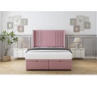 Sloomy Camden Pink Plush Ottoman Bed Base With 54" Wingback Headboard 5' King