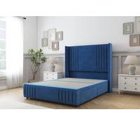Sloomy Camden Plush Divan Base No Drawers - 54" Wing Headboard-Footboard in Blue | Size: Super King Sloomy Blue Super King