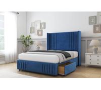 Sloomy Camden Plush Divan Set No Drawers-54" Wingback-Footboard in Blue | Size: Small Double Sloomy Blue Small Double