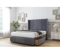 Sloomy Camden Plush Divan Set No Drawers-54" Wingback-Footboard in Dark Grey | Size: Small Double Sloomy Dark Grey Small Double