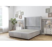 Sloomy Camden Silver Naples Divan Bed Base No Drawers-54" Wingback Headboard12"-Footboard 4'6 Double