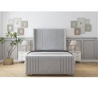 Sloomy Camden Silver Plush Bed Frame With Mattress With 50" Upholstered Wingback Headboard 5' King
