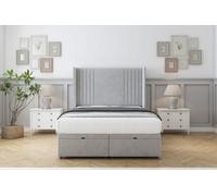 Sloomy Camden Silver Plush Ottoman Bed With Mattress With 54" Wingback Headboard 4' Small Double