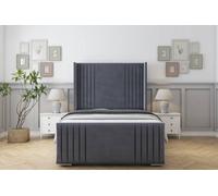 Sloomy Camden Steel Plush Bed Frame With 50" Upholstered Wingback Headboard 5' King