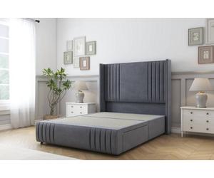 Sloomy Camden Steel Plush Divan Bed Base 2 Drawers Foot-End-54" Wingback Headboard12"-Footboard 4'6 Double