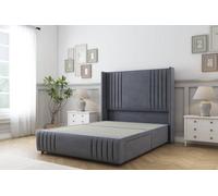 Sloomy Camden Steel Plush Divan Bed Base No Drawers-54" Wingback Headboard12"-Footboard 4'6 Double