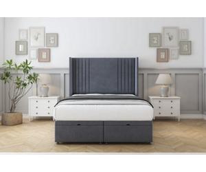 Sloomy Camden Steel Plush Ottoman Bed Base With 54" Wingback Headboard 3' Single