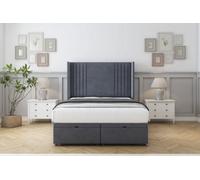 Sloomy Camden Steel Plush Ottoman Bed Base With 54" Wingback Headboard 4' Small Double
