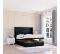 Sloomy Dior Black Naples 5Ft Ottoman Bed End Opening With Sprung Memory Mattress & 54" Headboard-King