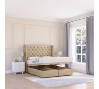 Sloomy Dior Conistan Fabric Ottoman Bed End Opening With Sprung Memory Mattress & 54 Inch Floorstanding Headboard With Wings | Size: Super King Sloomy Cream Super King