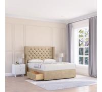 Sloomy Dior Coniston Wingback Bed Set, 2 Drawers & 54" Floor Standing Headboard in Cream | Size: Super King Sloomy Cream Super King