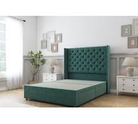 Sloomy Dior Emerald Plush Divan Bed Base No Drawers With 54" Wingback Headboard 4' Small Double