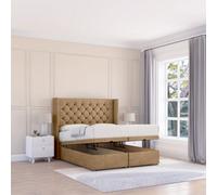 Sloomy Dior Latte Dumfries 5Ft Ottoman Bed End Opening With Sprung Memory Mattress & 54" Headboard-King