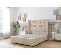 Sloomy Dior Naples Divan Bed Base 2 Drawers - 54" Wingback Headboard in Light Sand | Size: Small Double Sloomy Light Sand Small Double