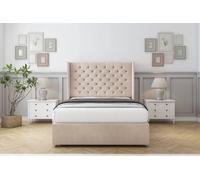 Sloomy Dior Naples Divan Bed Base No Drawers - 54" Wingback Headboard in Light Sand | Size: Double Sloomy Light Sand Double