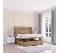 Sloomy Dior Naples Fabric Ottoman Bed End Opening With Sprung Memory Mattress & 54 Inch Floorstanding Headboard With Wings | Size: Super King Sloomy Light Sand Super King