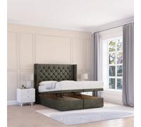 Sloomy Dior Pewter Dumfries 5Ft Ottoman Bed End Opening With Sprung Memory Mattress & 54" Headboard-King