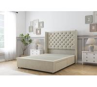 Sloomy Dior Plush Divan Bed Base 2 Drawers - 54" Wingback Headboard in Cream | Size: Super King Sloomy Cream Super King