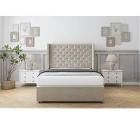 Sloomy Dior Plush Divan Bed Base No Drawers - 54" Wingback Headboard in Cream | Size: King Sloomy Cream King