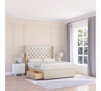 Sloomy Dior Plush Wingback Bed Set, 2 Drawers & 54" Floor Standing Headboard in Cream | Size: King Sloomy Cream King