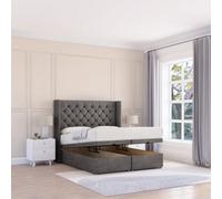 Sloomy Dior Slate Naples 5Ft Ottoman Bed End Opening With Sprung Memory Mattress & 54" Headboard-King