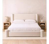 Sloomy Double Skyline Pillar Ottoman Bed With Storage - Boucle Cream Upholstered Lift-Up Flatpack Bed Frame - 4Ft6