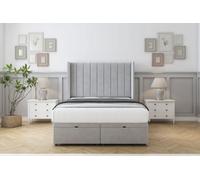 Sloomy Falcon Silver Plush Ottoman Bed With Mattress With 54" Wingback Headboard 3' Single