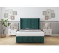 Sloomy Hargrave Emerald Plush Divan Bed Set No Drawers With 54" Wingback & 12" Footboard 4'6 Double