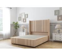 Sloomy Hargrave Plush Divan Base No Drawers-54" Wingback & 12" Footboard in Stone | Size: Small Double Sloomy Stone Small Double