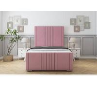 Sloomy Harrington Pink Plush Bed Frame With Mattress With 50" Upholstered Headboard 4' Small Double