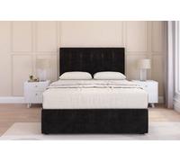 Sloomy Highbury Black Plush Divan Bed With Mattress 2 Drawers Foot-End With 26" Strutted Headboard 4' Small Double