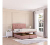 Sloomy Highbury End Lift Ottoman Bed 2Ft6 With Sprung Memory Mattress - Pink Plush & Headboard- Small Single