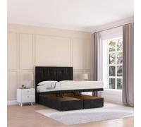 Sloomy Highbury End Lift Ottoman Bed 3Ft With Sprung Memory Mattress - Black Plush & Headboard- Single