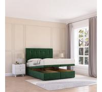 Sloomy Highbury End Lift Ottoman Bed 4Ft6 With Sprung Memory Mattress - Emerald Plush & Headboard- Double