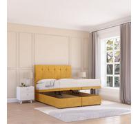 Sloomy Highbury End Lift Ottoman Bed 4Ft6 With Sprung Memory Mattress - Mustard Plush & Headboard- Double